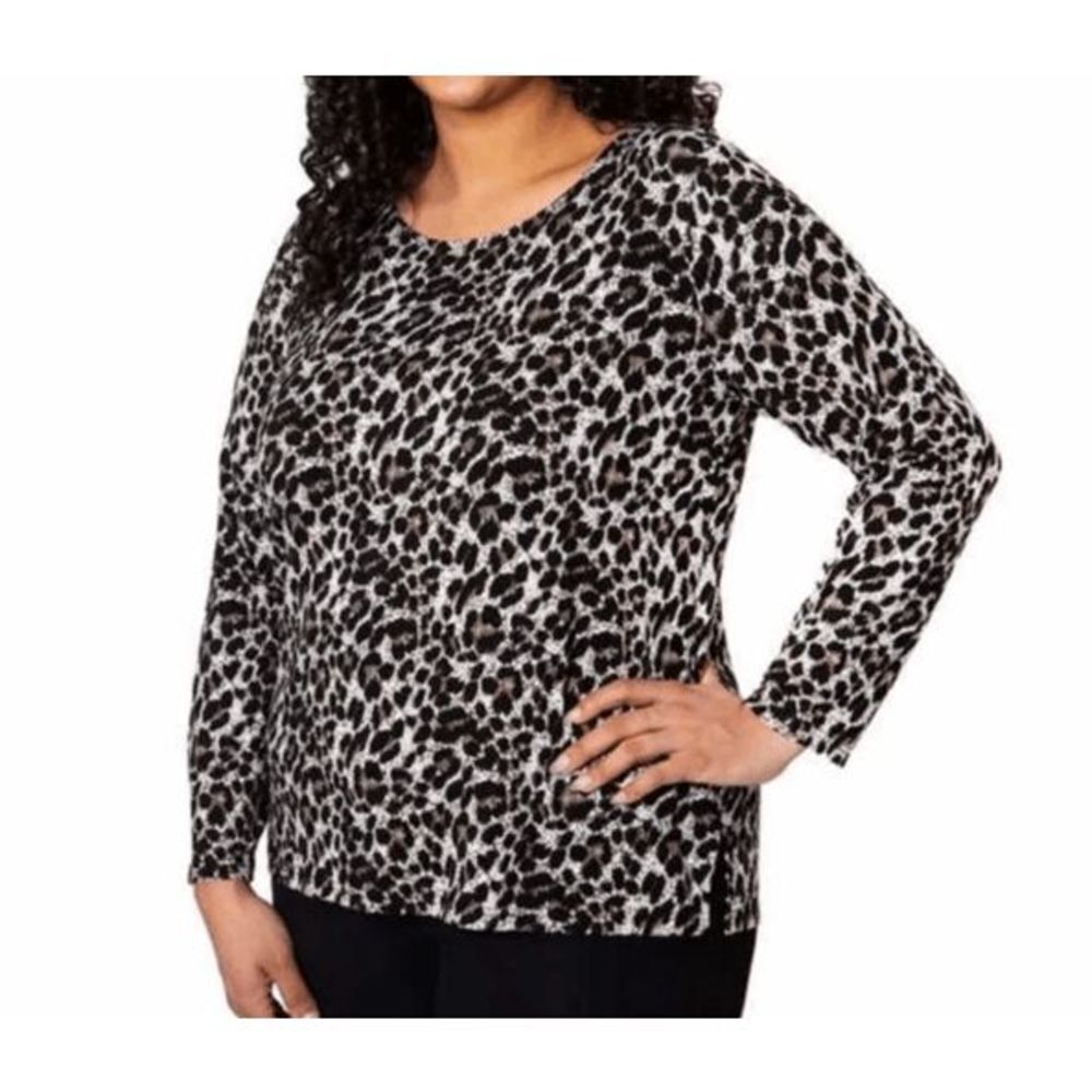 Super Soft Leopard Print Tunic Long Sleeve Lightweight Top